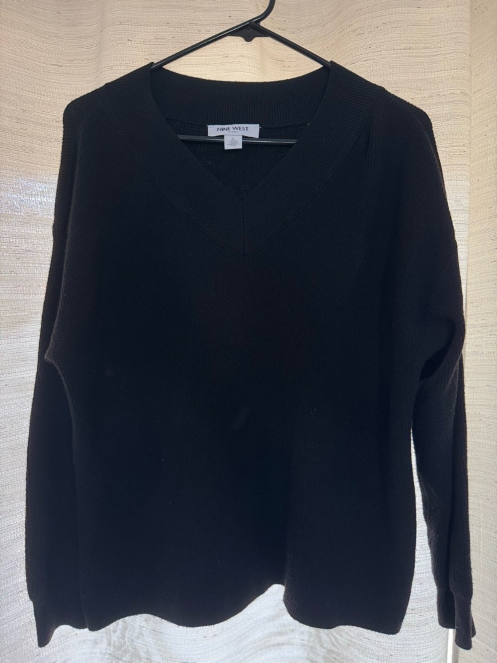 Nine West Black V-Neck Ribbed Sweater Top